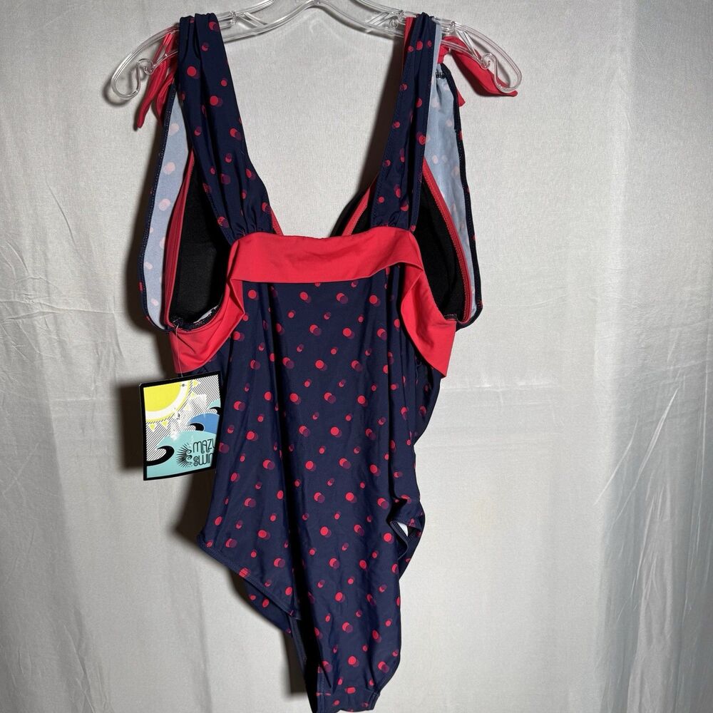 NWT Plus Size 20W One Piece Swimsuit Navy Red Polka Dot Tie Shoulder Vacation